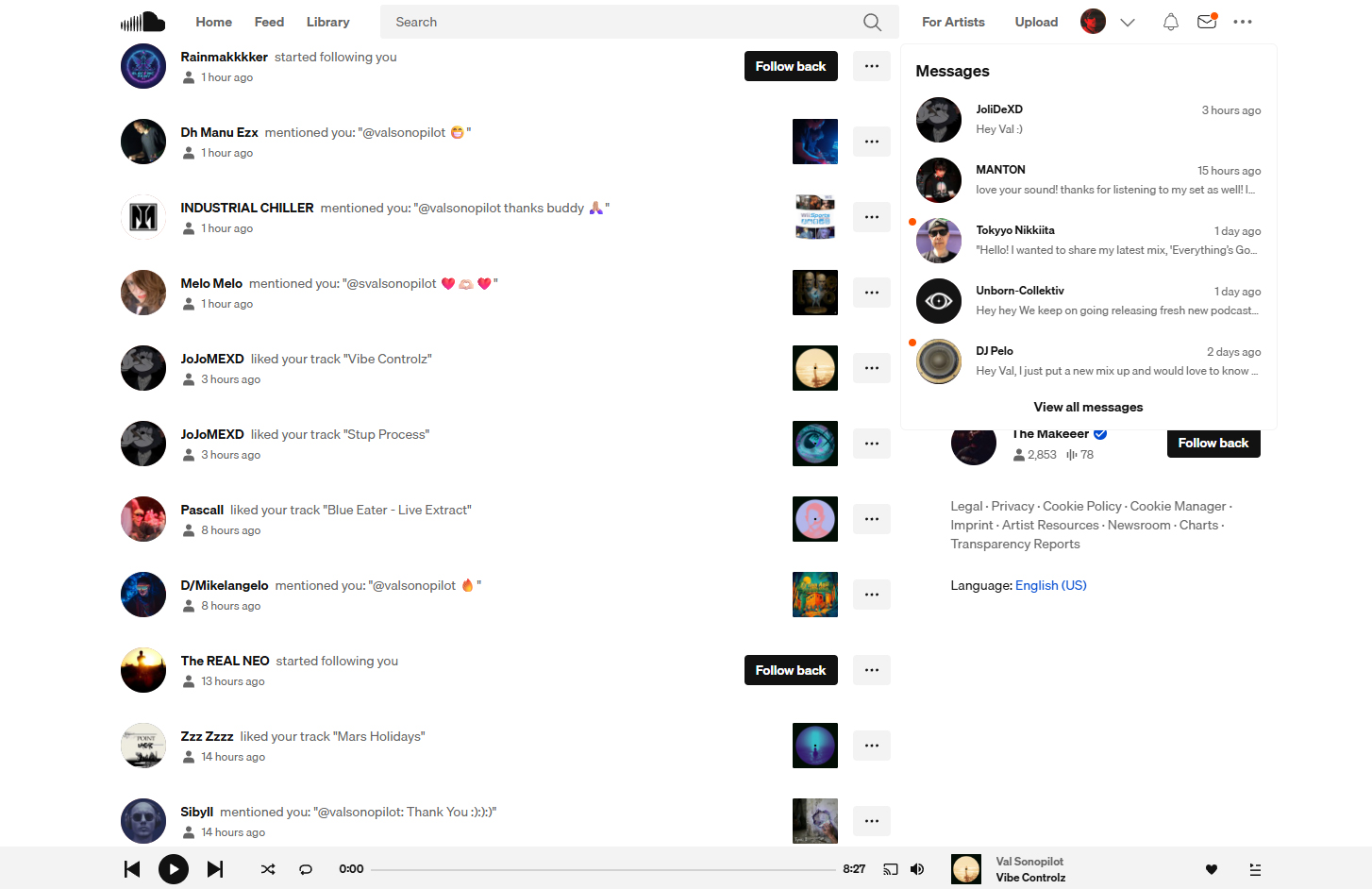Sonopilot dashboard — notifications and activity